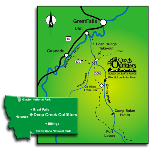 Deep Creek Outfitters and Heaven On Earth Ranch - Location Map<br />
